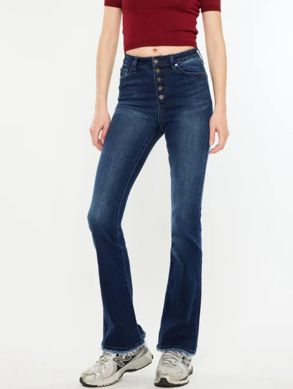 KanCan Women's Boot Cut High-Rise Button-Fly Denim Jeans Dark Blue Stretch 28.